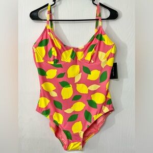 Kate Spade New York Lemon Print One Piece Swimsuit Sea Star Size XL